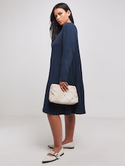 Simply Be Blue Asymmetric Ribbed Smock Dress - Image 3 of 4