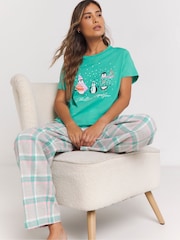 Simply Be Green Flannel Pyjamas Set - Image 1 of 4