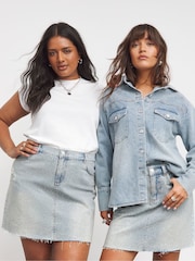 Simply Be Blue Light Wash Embellished Denim Mini Skirt - Image 1 of 4