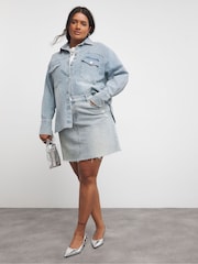 Simply Be Blue Light Wash Embellished Denim Mini Skirt - Image 3 of 4