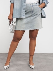 Simply Be Blue Light Wash Embellished Denim Mini Skirt - Image 4 of 4