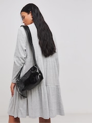 Simply Be Grey Asymmetric Ribbed Smock Dress - Image 2 of 4