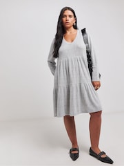 Simply Be Grey Asymmetric Ribbed Smock Dress - Image 3 of 4