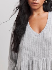 Simply Be Grey Asymmetric Ribbed Smock Dress - Image 4 of 4
