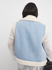 Simply Be Blue Light Wash Borg Lined Denim Gilet - Image 2 of 4