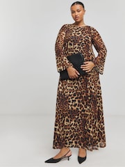 Simply Be Leopard Print Dry Mesh Long Sleeve Maxi Dress - Image 1 of 4