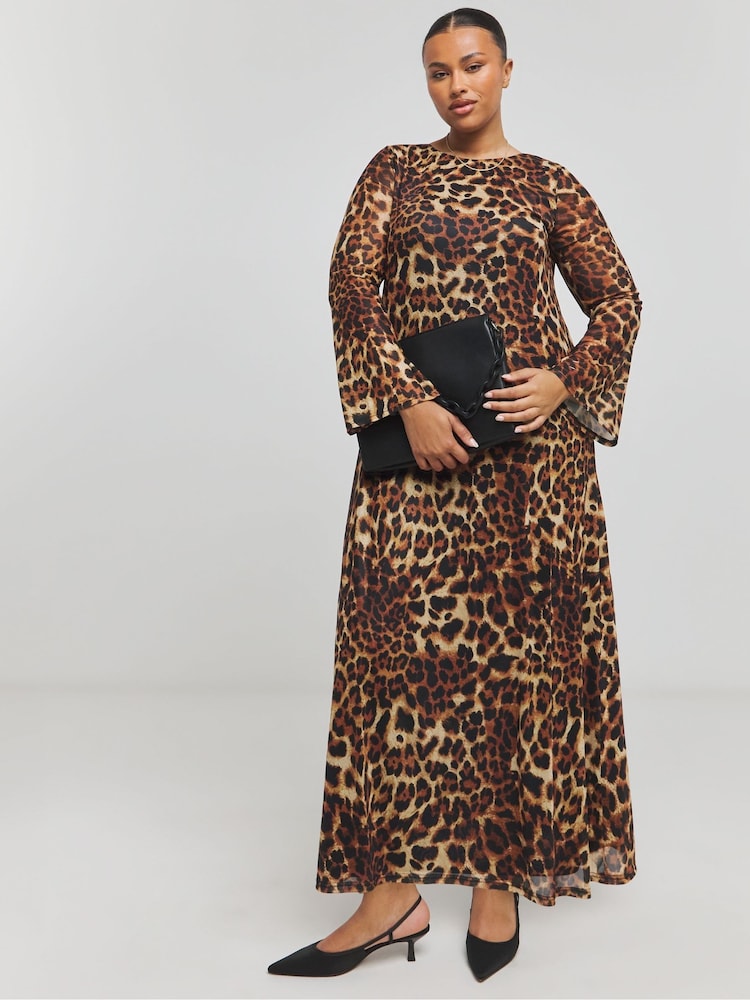 Simply Be Leopard Print Dry Mesh Long Sleeve Maxi Dress - Image 1 of 4