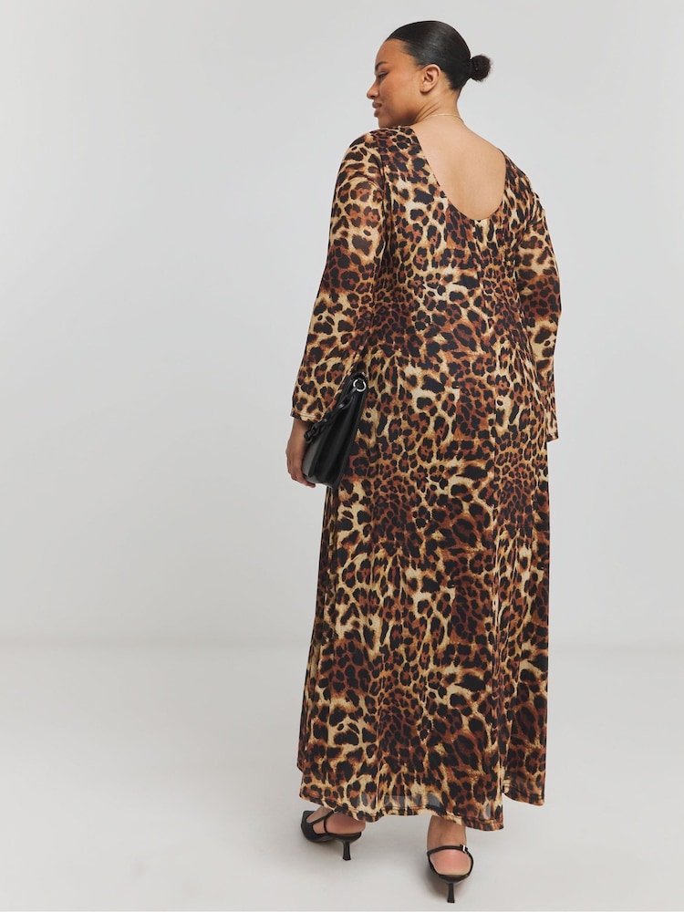 Simply Be Leopard Print Dry Mesh Long Sleeve Maxi Dress - Image 2 of 4