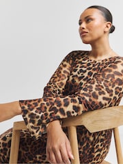 Simply Be Leopard Print Dry Mesh Long Sleeve Maxi Dress - Image 3 of 4