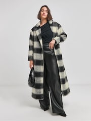 Simply Be Black Brushed Mono Check Coat - Image 1 of 4