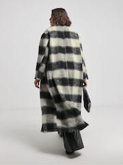 Simply Be Black Brushed Mono Check Coat - Image 2 of 4