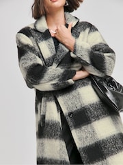 Simply Be Black Brushed Mono Check Coat - Image 4 of 4