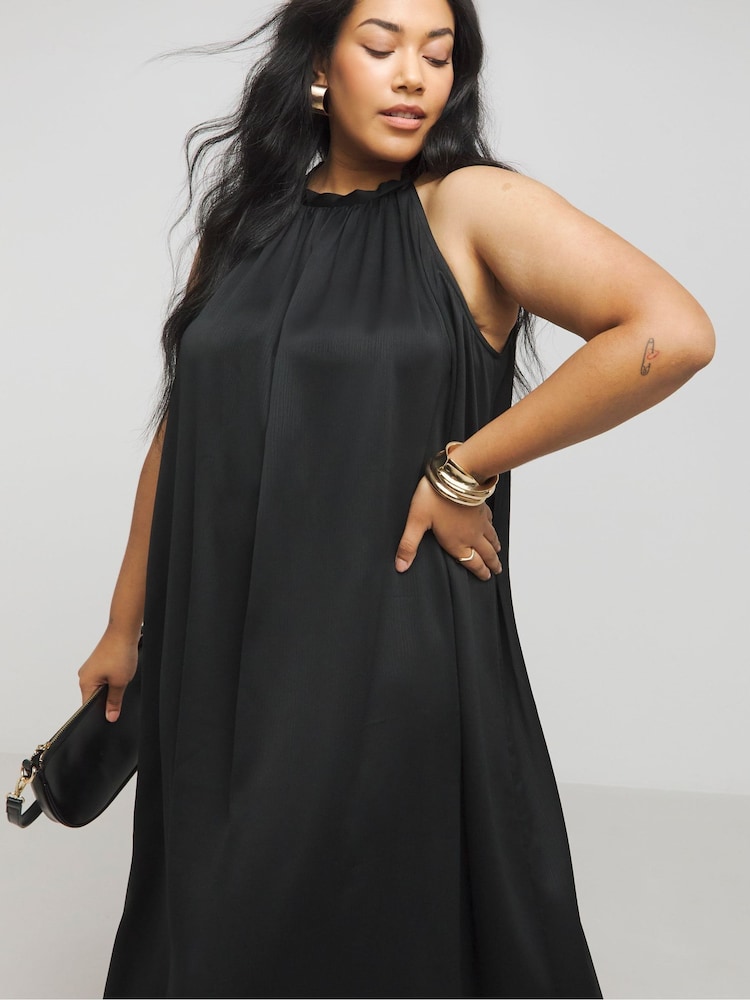 Simply Be Black Satin Halter Neck Dress - Image 4 of 4