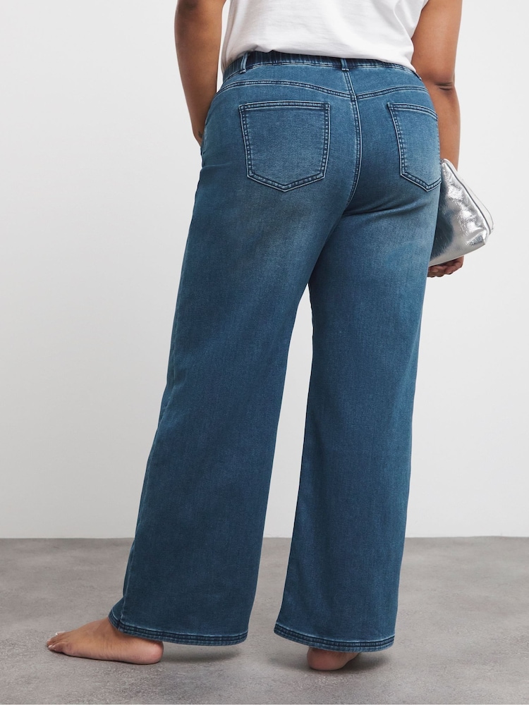 Simply Be Blue Cosy Finish Wide Leg Jeans - Image 2 of 4