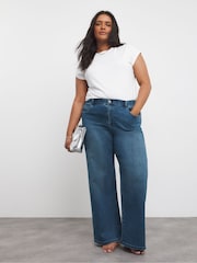 Simply Be Blue Cosy Finish Wide Leg Jeans - Image 4 of 4