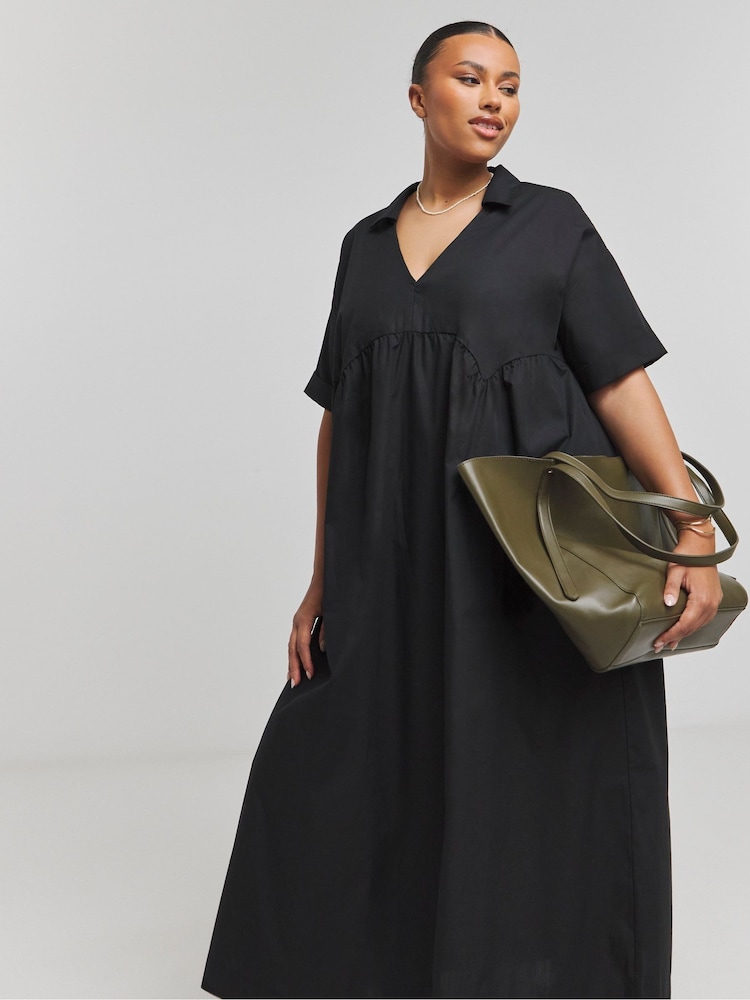 Simply Be Black Cotton Collared Midaxi Dress - Image 2 of 4 Simply Be Black Cotton Collared Midaxi Dress - Image 2 of 4