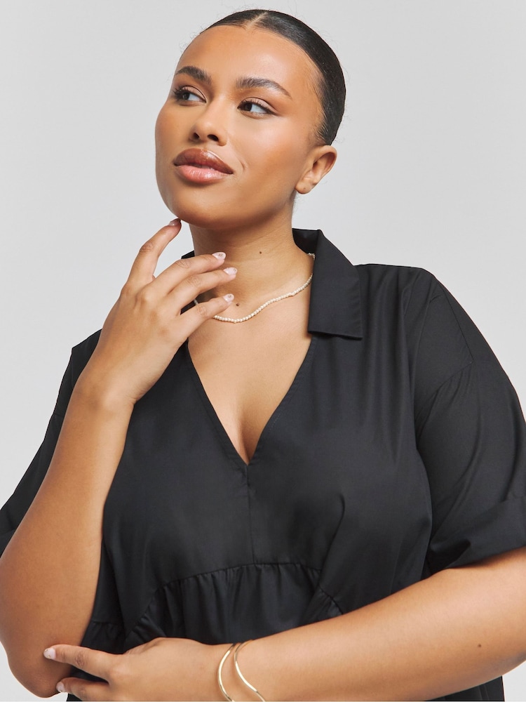 Simply Be Black Cotton Collared Midaxi Dress - Image 4 of 4 Simply Be Black Cotton Collared Midaxi Dress - Image 4 of 4