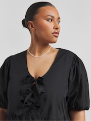 Simply Be Black Print Bow Front Midi Dress With Pockets - Image 4 of 4