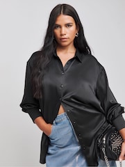 Simply Be Black Satin Shirt - Image 1 of 4