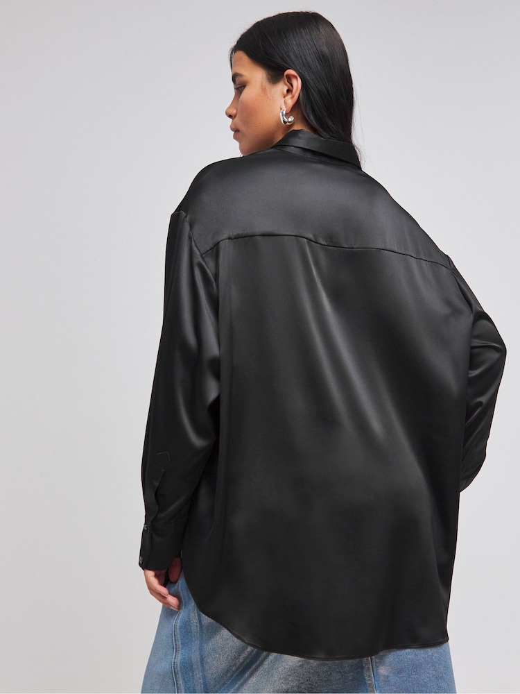 Simply Be Black Satin Shirt - Image 2 of 4