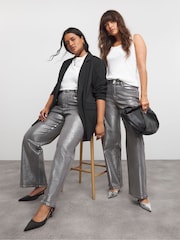 Simply Be Silver Metallic Coated Straight Leg Jeans - Image 1 of 4
