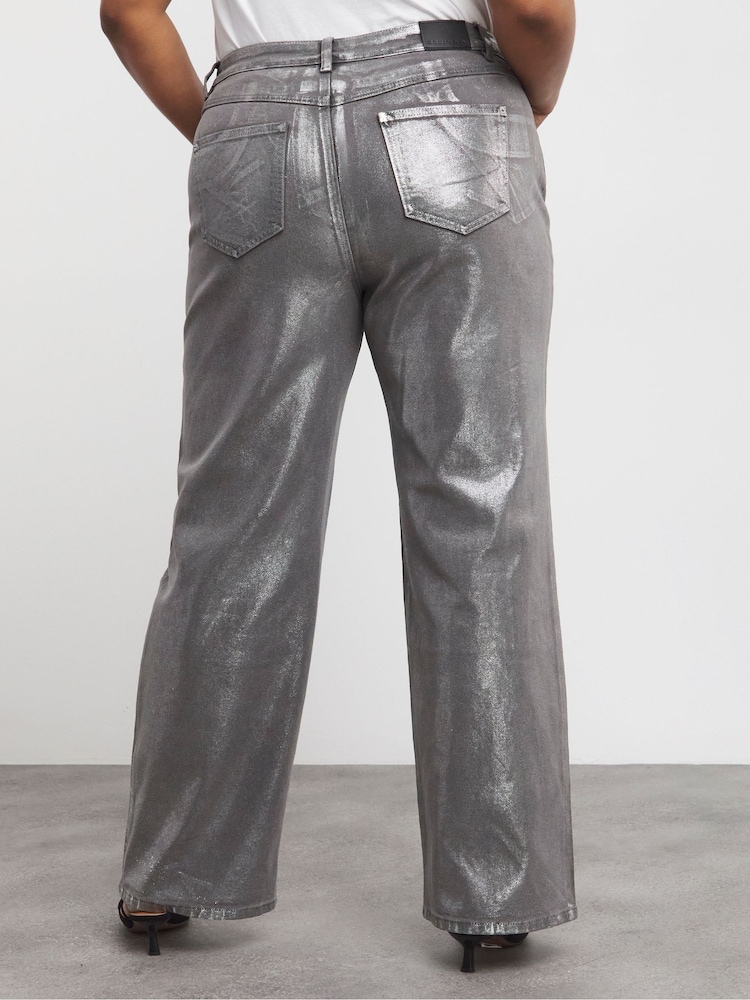 Simply Be Silver Metallic Coated Straight Leg Jeans - Image 2 of 4