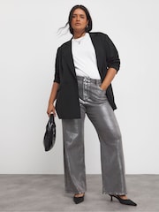 Simply Be Silver Metallic Coated Straight Leg Jeans - Image 3 of 4