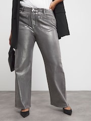 Simply Be Silver Metallic Coated Straight Leg Jeans - Image 4 of 4