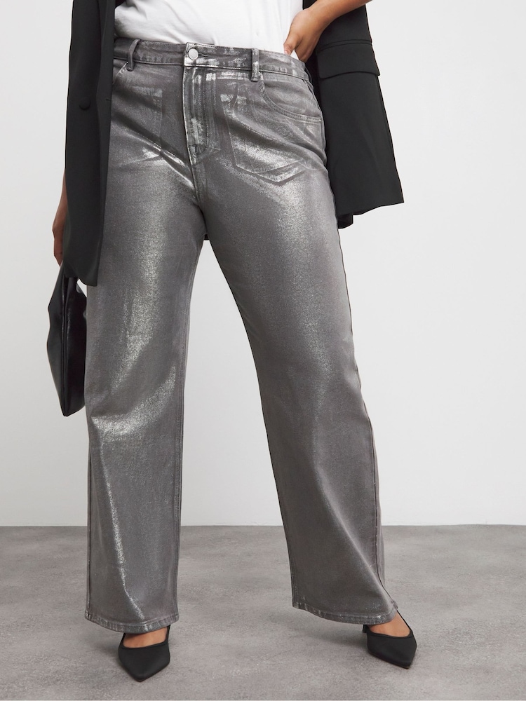 Simply Be Silver Metallic Coated Straight Leg Jeans - Image 4 of 4