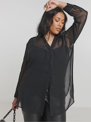 Simply Be Black V-Neck Sheer Shirt - Image 1 of 4