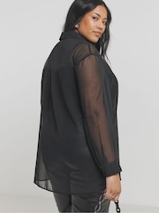 Simply Be Black V-Neck Sheer Shirt - Image 2 of 4