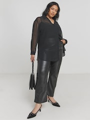 Simply Be Black V-Neck Sheer Shirt - Image 3 of 4