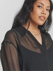 Simply Be Black V-Neck Sheer Shirt - Image 4 of 4