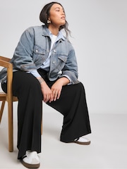 Simply Be Black Tall Magisculpt Pleated Extra Wide Leg Trousers In Regular Length - Image 1 of 4