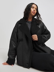 Simply Be Black Worn Look Aviator Coats - Image 1 of 4
