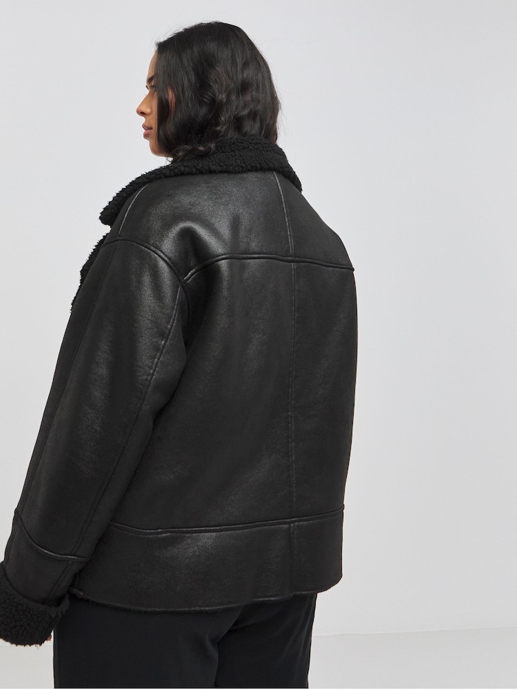 Simply Be Black Worn Look Aviator Coats - Image 2 of 4