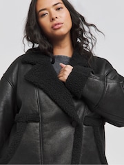 Simply Be Black Worn Look Aviator Coats - Image 4 of 4