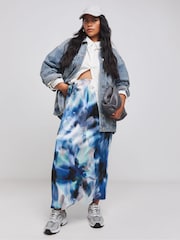 Simply Be Blue Satin Maxi Skirt - Image 1 of 4
