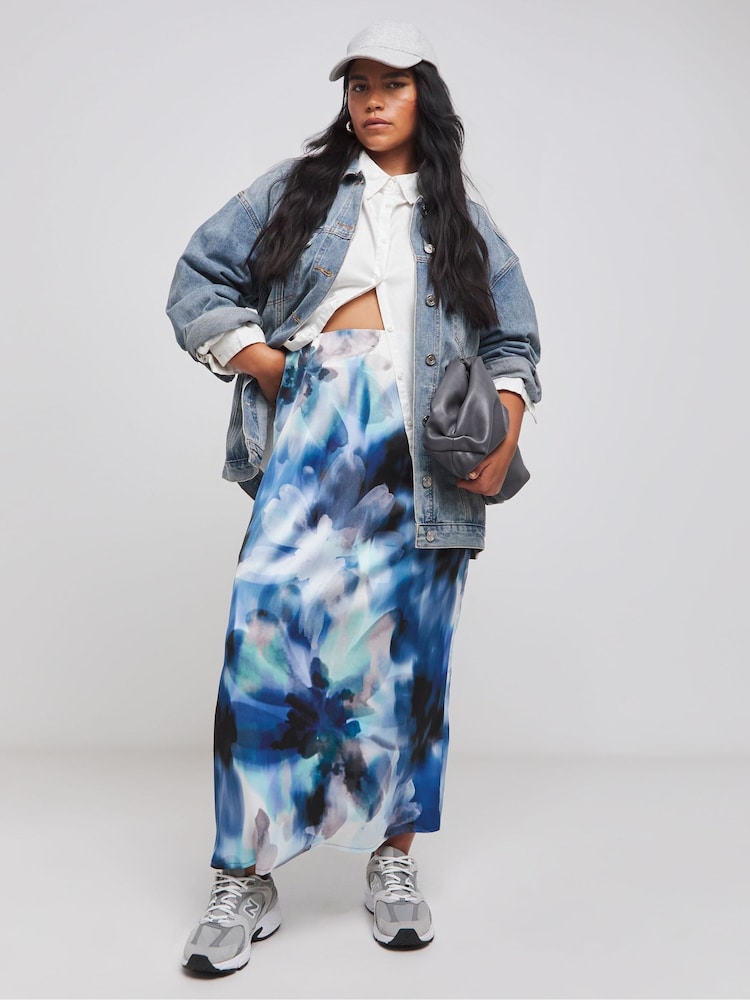 Simply Be Blue Satin Maxi Skirt - Image 1 of 4