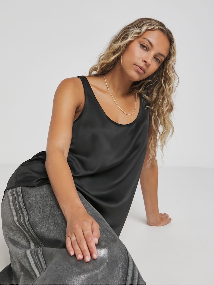 Simply Be Black Satin Scoop Neck Vest - Image 1 of 4