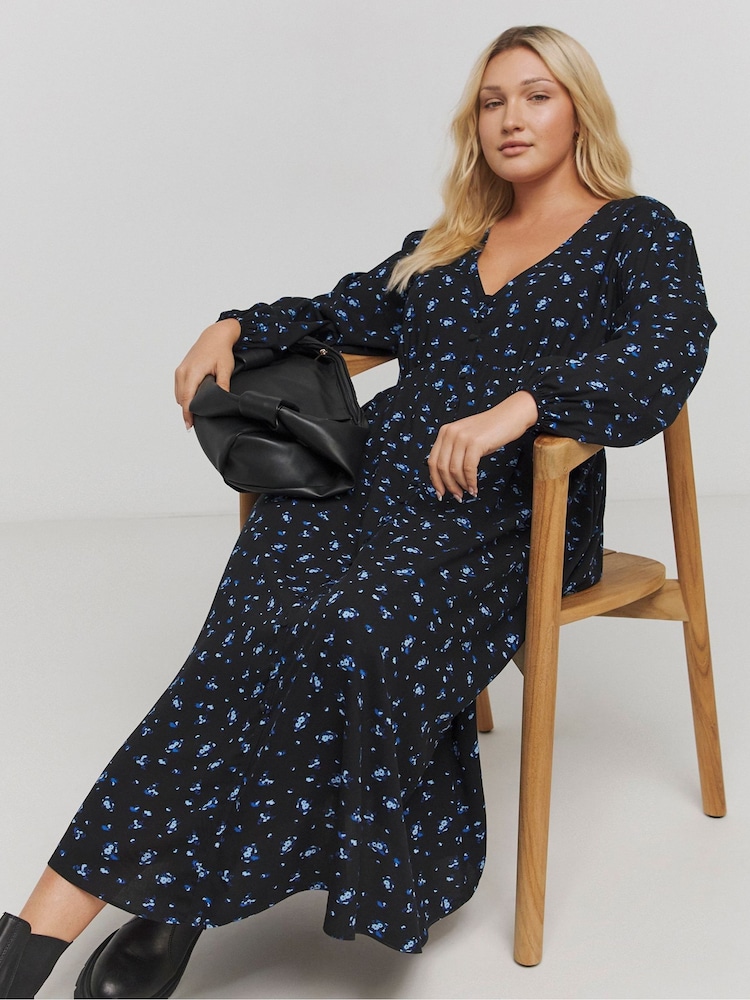 Simply Be Black Viscose Button Through Dress - Image 1 of 4