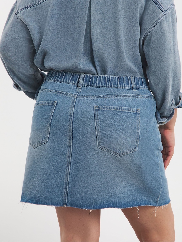 Simply Be Blue 100% Cotton Denim Mini Skirt - Image 2 of 4