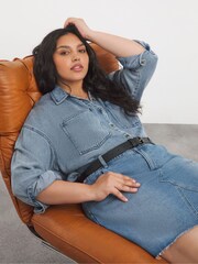Simply Be Blue 100% Cotton Denim Mini Skirt - Image 3 of 4