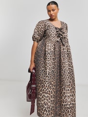 Simply Be Animal Print Bow Front Midi Dress With Pockets - Image 1 of 4