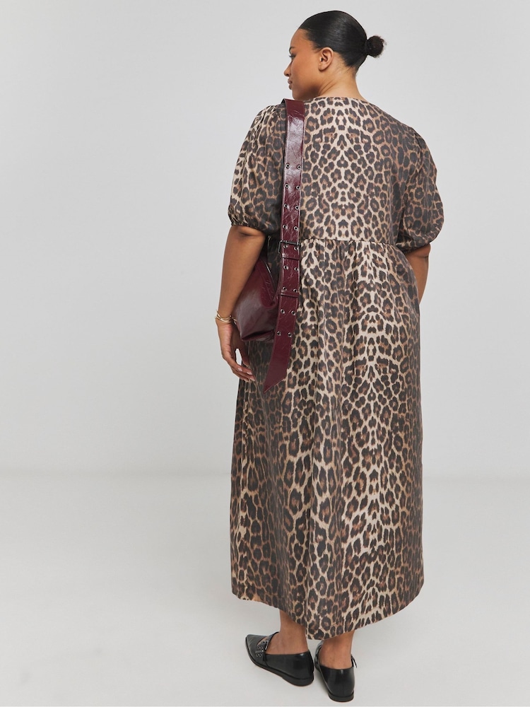 Simply Be Animal Print Bow Front Midi Dress With Pockets - Image 2 of 4
