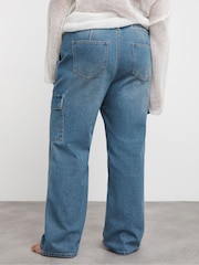 Simply Be Blue Mid Wash Straight Leg Cargo Jeans - Image 2 of 4