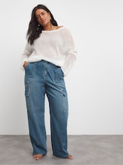 Simply Be Blue Mid Wash Straight Leg Cargo Jeans - Image 3 of 4