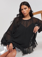 Simply Be Black Georgette Ruffle Blouse - Image 1 of 4