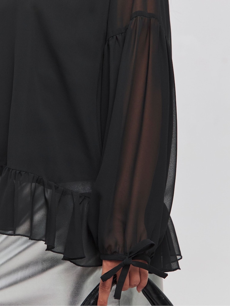 Simply Be Black Georgette Ruffle Blouse - Image 4 of 4