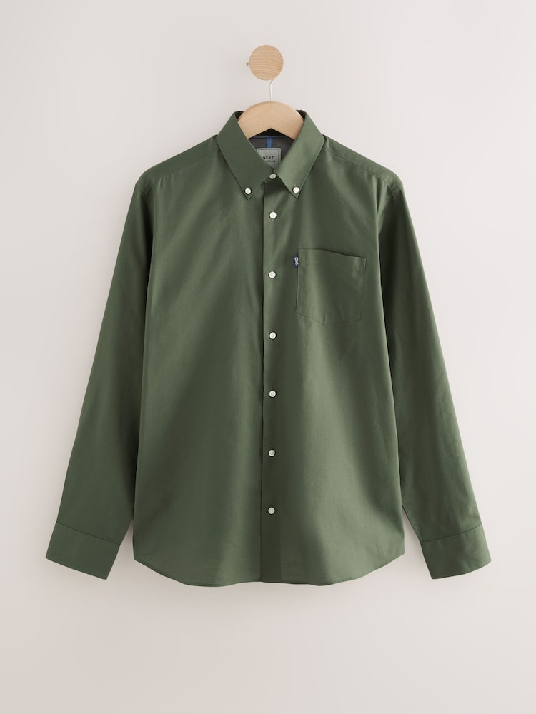 Dark Green Regular Fit Button Down Easy Iron Oxford Shirt - Image 6 of 7